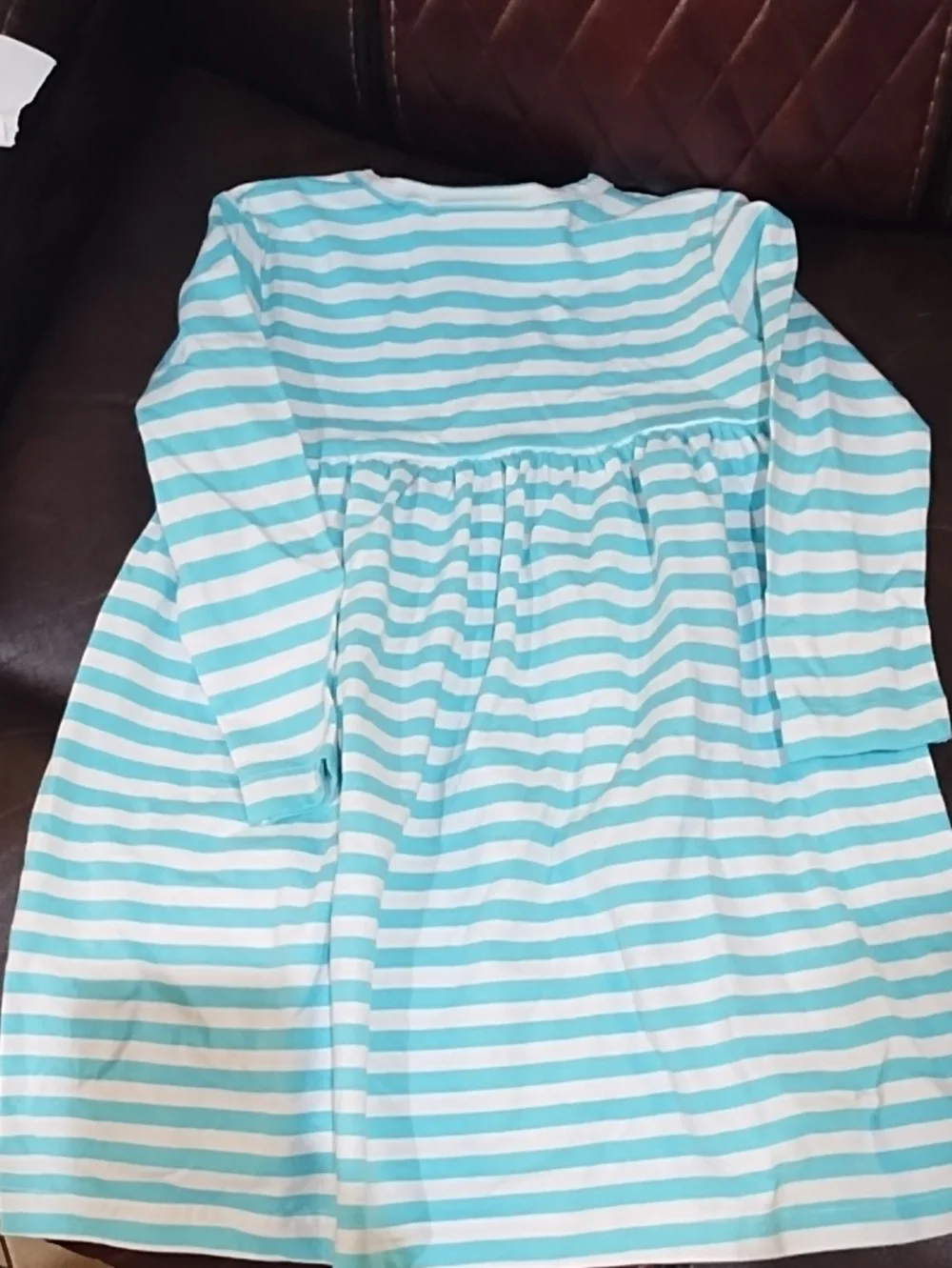 Striped Light Blue & White Kids  Dress- Monogram Detail